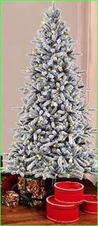 Holiday Time 7.5ft Pre-Lit Flocked Birmingham Fir Artificial Christmas Tree