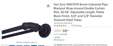 Sun Zero SN47079 Bronn Industrial Pipe Blackout Wrap Around Double Curtain Rod,