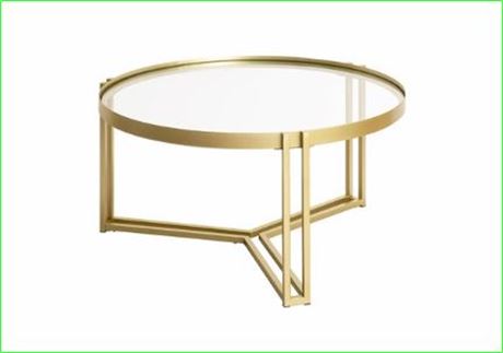 Manor Park Modern Glam Round Glass Coffee Table, Gold
