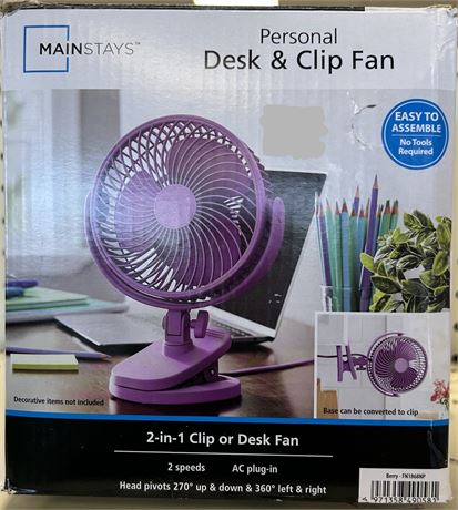 Mainstays Personal Desk & Clip Fan, Purple