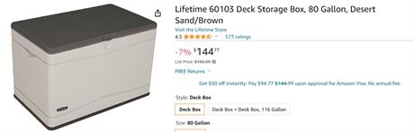 Lifetime Heavy-Duty 80 Gallon Plastic Deck Box, Desert Sand