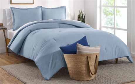 Gap Home Denim Reversible Cotton 2 pc Comforter Set, Twin, Blue