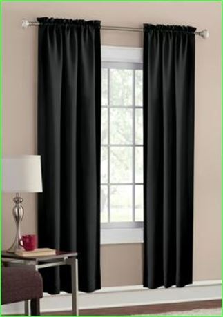 (4) Mainstays Textured Solid Rod Pocket Curtain Panel, 38x84, black