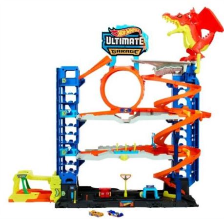 Hot Wheels City Ultimate Garage Playset with 2 Die-Cast Cars, Toy Storage for 5