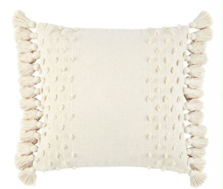 Lot of (2)  Wanda June Home Textured Cotton Tassel Pillow, Ivory, 20x20