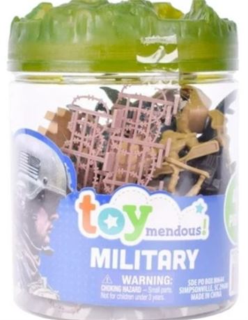 Toymendous   Military Bucket of Figures, Tan & Green Soldiers - 41 Plastic Piece
