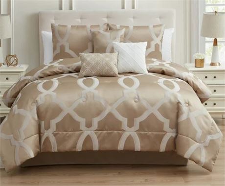 Mainstay 7-Piece Comforter set, KING Armeritis Taupe/white