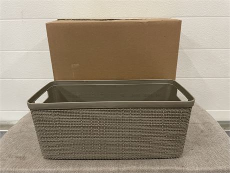 Curver Jute Basket Half Medium, Resin Plastic Storage Bin, Warm Grey, 4 Pack