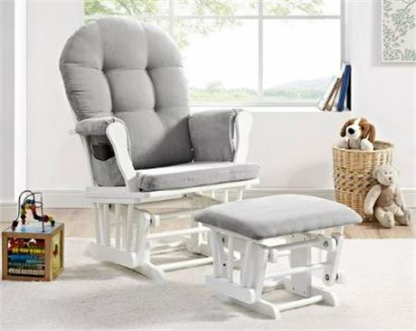 Angel line Windsor Glider and Ottoman, white w/gray cushions