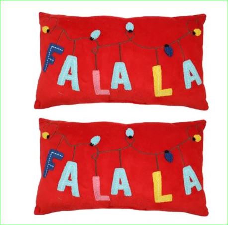 Holiday Time Falala Lumbar Christmas Decorative Pillows, 2 Pack
