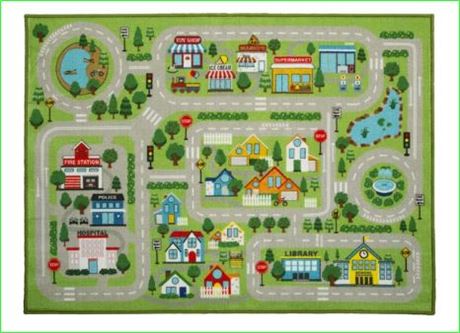 Delta Children Road Map Activity Rug, 46 L x 33 W, City Life/Green