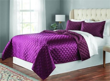Mainstays Metropolis Burgundy/Purple Sand 3 pc Reversible Quilt Set, TWIN XL