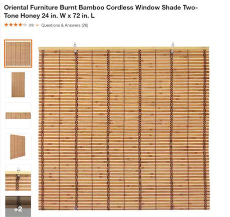 Burnt Bamboo Cordless Window Shade - Two-tone Honey 24 W x 72 l