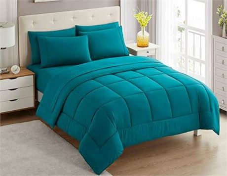 Sweet Home Collection 5 piece Comforter Set, Bed in a bag, Twin, Teal