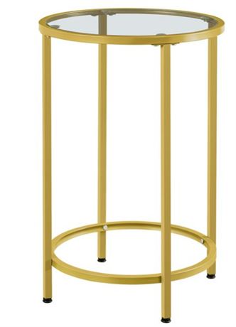 yaheetech Round Accent Table Bedside Table with Glass Top and Metal Frame, gold
