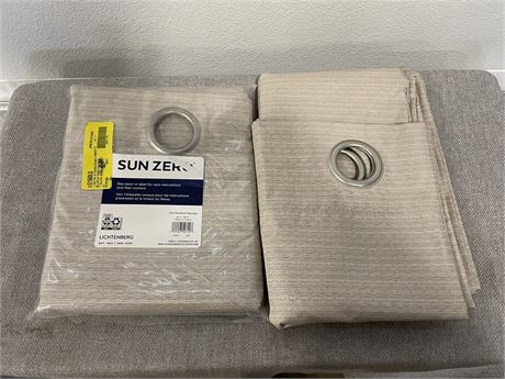 (2) Sun Zero Cooper Blackout Grommet Curtain Panel, 40x84, Linen