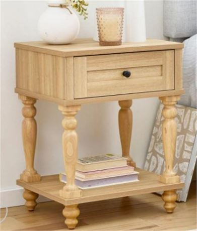 My Texas House Hillcrest Wood Nightstand with Drawer, Light Oak: