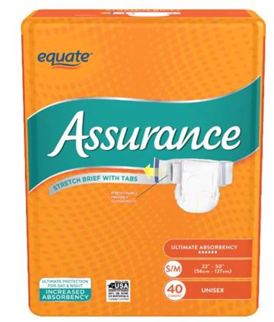 Equate Assurance Stretch Brief with tabs, 40 ct, S/M