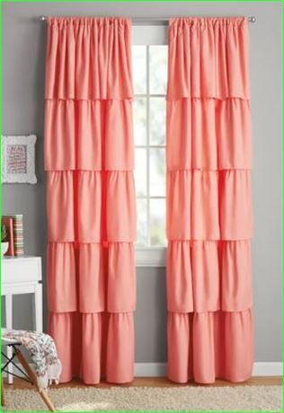 (2) Your Zone Ruffle Girls Bedroom Single Curtain Panel, 42 X 84, Coral