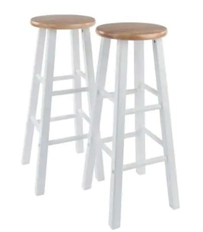 Case of (TWO) Winsome Wood Huxton Bar Stools, Natural With white legs