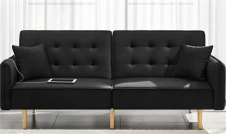 Alden Design Memory Foam Convertible Futon Sofa Bed with USB, Black