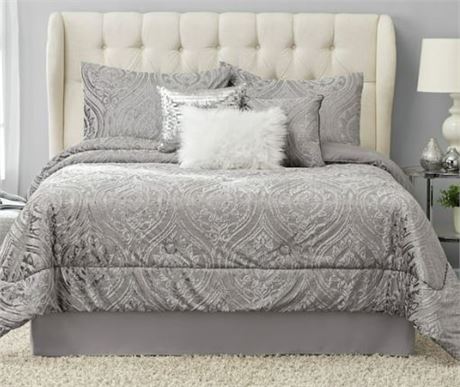 Mainstays Cougar 7-Piece Grey Abstract Woven Comforter Set Full/Queen