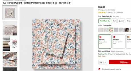 Twin Fall Pattern Flannel Sheet Set Floral - Threshold™