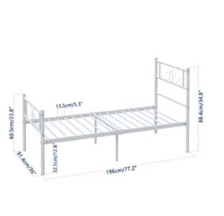 Teraves Premium Metal Bed Frame Platform bed, white, twin