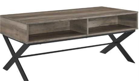 Walker Edison 42" X Leg Metal and Wood Coffee Table, gray Wash