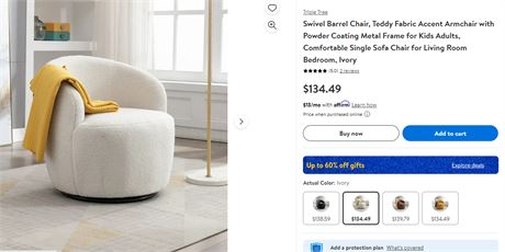 Swivel Barrel Chair, Teddy Fabric Accent