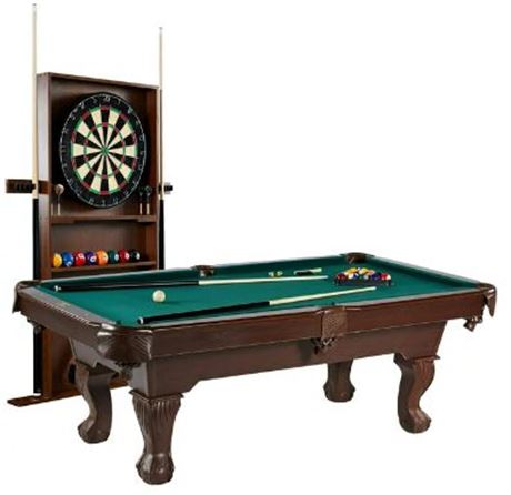 Barrington 90 inch Ball and Claw Pool Table with full sized Cue Rack and Dartboa