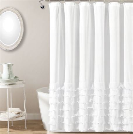 Lush Decor Avery Ruffle Shower Curtain, 72x72, White, Single
