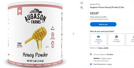 Augason Farms Honey Powder, 3 lbs