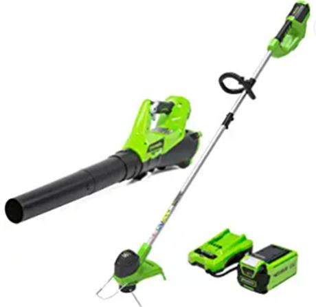 Greenworks 40v string trimer and blower kit w/charger and battery
