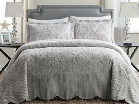 VCNY Home Westland Grey Textured Polyester 3-Piece Bedspread Set, King