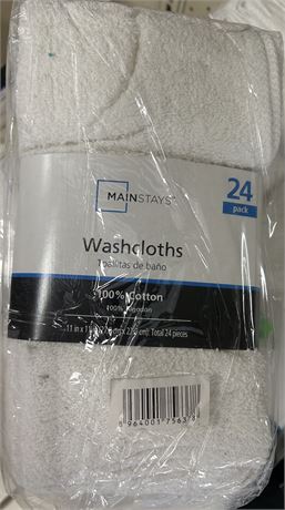 Mainstays Cotton Washcloth Bundle Collection, 24 Pack, White