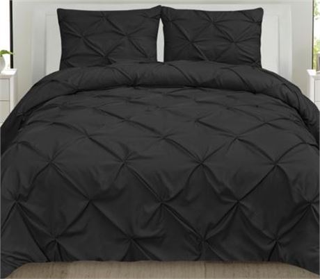 Sweet Home 3 piece Pinched Pleat Duvet set, Black, KING