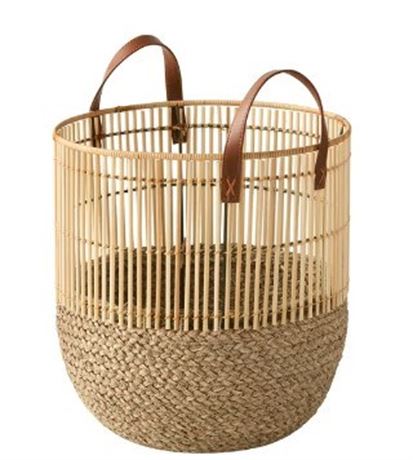 Dave and Jenny Multi-Weave Natural Small Basket, Handwoven Seagrass and Bamboo,