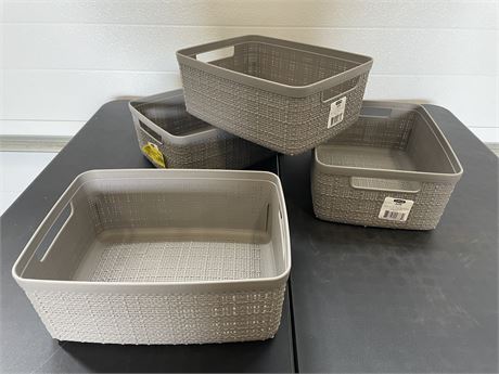 Curver Jute Basket Small, Resin Plastic Storage Bin, Warm Grey, 4 Pack
