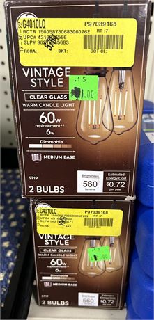 Lot of (TWO) GE Vintage Style Light Bulbs Clear Glass, 60w