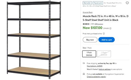 Muscle Rack 72 in. H x 48 in. W x 18 in. D 5-Shelf Steel Shelf Unit in Black