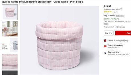Quilted Gauze Medium Round Storage Bin - Cloud Island™ Pink Stripe
