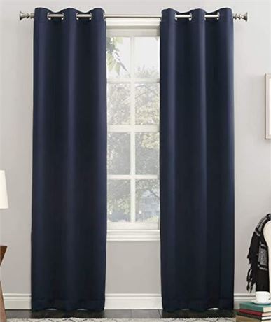 Lot of (FOUR) Sun Zero Blackout curtains, navy blue, 40" x 54"