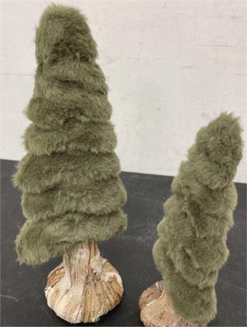 Green Fuzzy Tree Tabletop Decorations, Set of 2, by Holiday Time