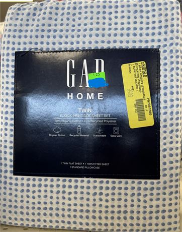Gap Home Blockprint Dot Cotton Sheet Set, Twin, Gray
