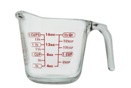 Anchor Hocking 2 Cup Glass Measuring Cup, Clear Glass with Red Lettering