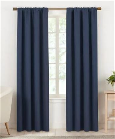Lot of (TWO) pairs of Gap Home Multi _nap Yarn Dyed Curtain Panels, Blue, 48"x84