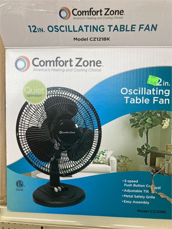 Comfort Zone 12 inch Table Top Oscillating Fan