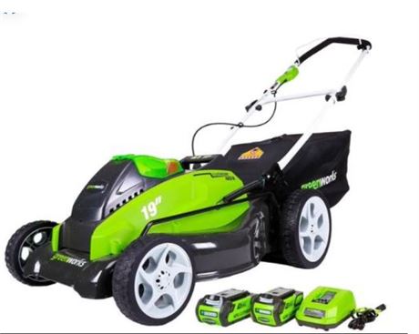 Greenworks 19 40 Volt Battery Powered Push Walk-Behind Mower with Electric Start