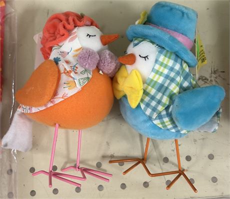 (2) Way to Celebrate Easter Small Fabric Birds Tabletop Deco
